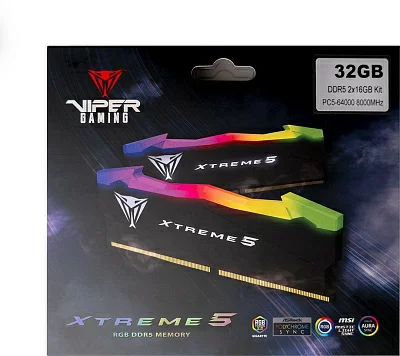 Память DDR5 2x16Gb 7800MHz Patriot PVXR532G78C38K Viper XTREME RGB RTL Gaming PC5-62400 CL38 DIMM 288-pin 1.45В с радиатором Ret