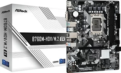 Материнская плата Asrock B760M-HDV/M.2 D4 Soc-1700 Intel B760 2xDDR4 mATX AC`97 8ch(7.1) GbLAN RAID+VGA+HDMI+DP