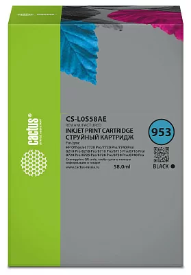 Картридж струйный Cactus CS-L0S58AE 953 черный (30мл) для HP OJ 7720 Pro/7730/7740/8210