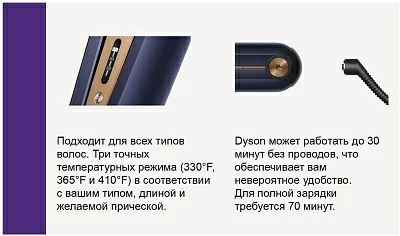 Выпрямитель Dyson HS07 200Вт черный/фиолетовый макс.темп.:210С (413131-01)