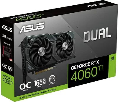 Видеокарта Asus PCI-E 4.0 DUAL-RTX4060TI-O16G NVIDIA GeForce RTX 4060TI 16Gb 128bit GDDR6 2595/18000 HDMIx1 DPx3 HDCP Ret