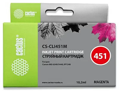 Картридж струйный Cactus CS-CLI451M пурпурный (12мл) для Canon MG6340/5440/IP7240