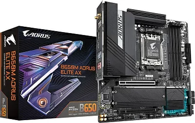 Материнская плата Gigabyte B650M AORUS ELITE AX SocketAM5 AMD B650 4xDDR5 mATX AC`97 8ch(7.1) 2.5Gg RAID+HDMI+DP