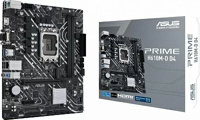 Материнская плата Asus PRIME H610M-D D4 Soc-1700 Intel H610 2xDDR4 mATX AC`97 8ch(7.1) GbLAN+VGA+HDMI