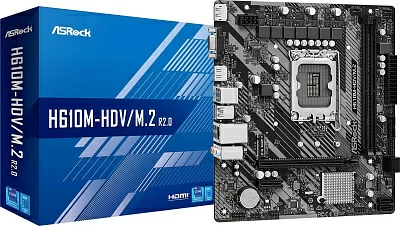 Материнская плата Asrock H610M-HDV/M.2 R2.0 Soc-1700 Intel H610 2xDDR4 mATX AC`97 8ch(7.1) GbLAN+VGA+HDMI+DP