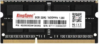 Память DDR3L 8GB 1600MHz Kingspec KS1600D3N13508G RTL PC3L-12800 CL11 SO-DIMM 204-pin 1.35В single rank Ret