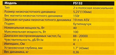 Колонки автомобильные Phantom FS-132 (без решетки) 100Вт 91дБ 4Ом 13см (5дюйм) (ком.:2кол.) коаксиальные двухполосные