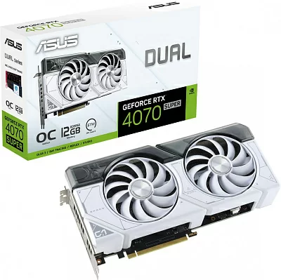 Видеокарта Asus PCI-E 4.0 DUAL-RTX4070S-O12G-WHITE NVIDIA GeForce RTX 4070 Super 12Gb 192bit GDDR6X 2520/21000 HDMIx1 DPx3 HDCP Ret