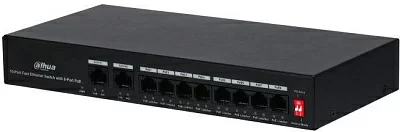 Коммутатор Dahua DH-PFS3010-8ET-65 10x100Мбит/с 8PoE+ 65W неуправляемый