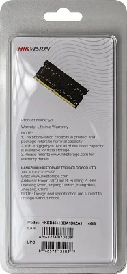 Память DDR4 4Gb 2666MHz Hikvision HKED4042BBA1D0ZA1/4G RTL PC4-21300 CL19 SO-DIMM 260-pin 1.2В Ret