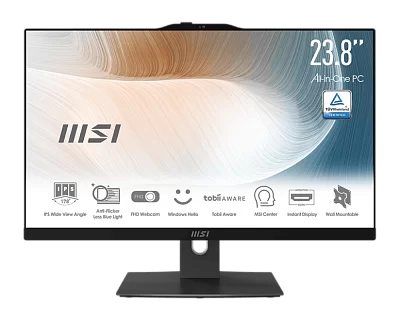 Моноблок MSI Modern AM242P 12M-630RU 23.8" Full HD PG 8505 (1.2) 4Gb SSD128Gb UHDG Windows 11 Professional GbitEth WiFi BT 120W клавиатура мышь Cam черный 1920x1080