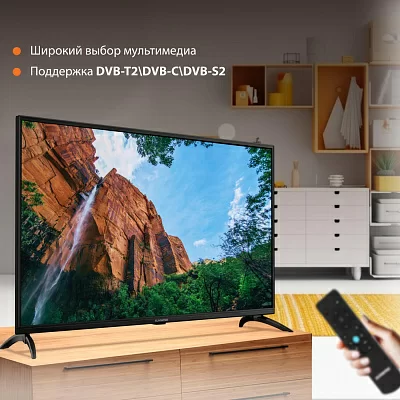 Телевизор LED SunWind 43" SUN-LED43XU400 Яндекс.ТВ черный 4K Ultra HD 60Hz DVB-T DVB-T2 DVB-C DVB-S DVB-S2 USB WiFi Smart TV