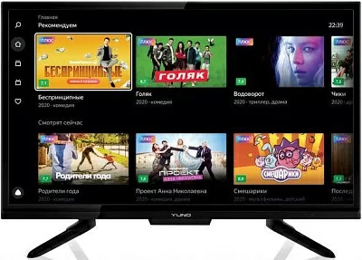 Телевизор LED Yuno 24" ULX-24TCS221 Яндекс.ТВ черный HD 50Hz DVB-T2 DVB-C DVB-S DVB-S2 WiFi Smart TV (RUS)