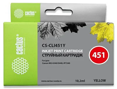 Картридж струйный Cactus CS-CLI451Y желтый (12мл) для Canon MG6340/5440/IP7240