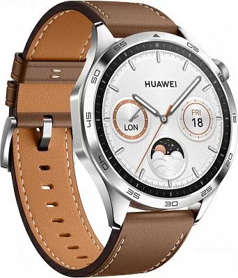 Смарт-часы Huawei Watch GT 4 Phoinix-B19L 46мм 1.43" AMOLED корп.серебристый рем.коричневый разм.брасл.:140-210мм (55020BGX)