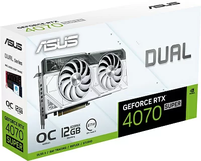 Видеокарта Asus PCI-E 4.0 DUAL-RTX4070S-O12G-WHITE NVIDIA GeForce RTX 4070 Super 12Gb 192bit GDDR6X 2520/21000 HDMIx1 DPx3 HDCP Ret