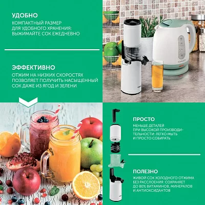 Соковыжималка шнековая Scarlett DailyPress SC-JE50S59 130Вт рез.сок.:600мл. белый