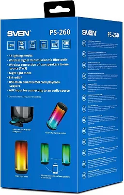 Колонка порт. Sven АС PS-260 черный 10W 1.0 BT/3.5Jack/USB 10м 2000mAh (без.бат) (SV-021337)