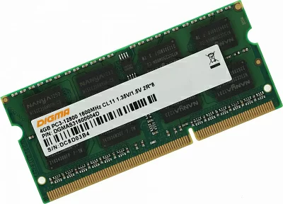 Память DDR3L 4GB 1600MHz Digma DGMAS31600004D RTL PC3-12800 CL11 SO-DIMM 204-pin 1.35В dual rank Ret