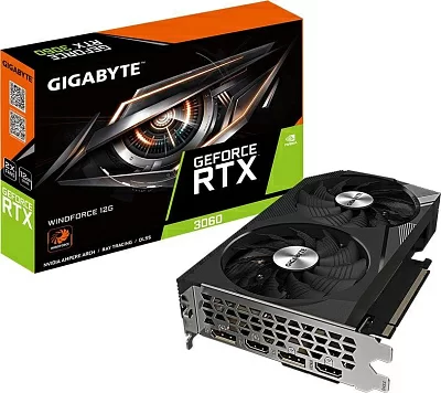 Видеокарта Gigabyte PCI-E 4.0 GV-N3060WF2-12GD NVIDIA GeForce RTX 3060 12Gb 192bit GDDR6 1777/15000 HDMIx2 DPx2 HDCP Ret