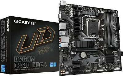 Материнская плата Gigabyte B760M DS3H DDR4 Soc-1700 Intel B760 4xDDR4 mATX AC`97 8ch(7.1) 2.5Gg RAID+HDMI+DP