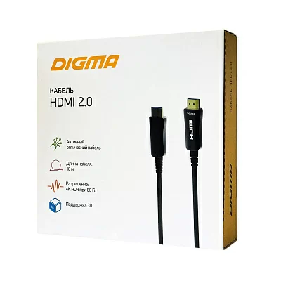 Кабель аудио-видео Digma HDMI 2.0 AOC HDMI (m)/HDMI (m) 10м. позолоч.конт. черный (BHP AOC 2.0-10)