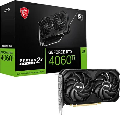 Видеокарта MSI PCI-E 4.0 RTX 4060 Ti VENTUS 2X BLACK 8G OC NVIDIA GeForce RTX 4060TI 8Gb 128bit GDDR6 2565/18000 HDMIx1 DPx3 HDCP Ret