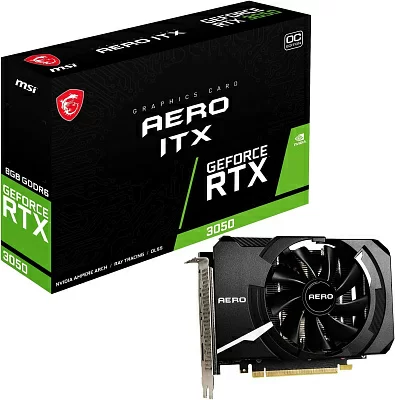 Видеокарта MSI PCI-E 4.0 RTX 3050 AERO ITX 8G OCV2 NVIDIA GeForce RTX 3050 8Gb 128bit GDDR6 1807/14000 DVIx1 HDMIx1 DPx1 HDCP Ret