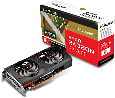 Видеокарта Sapphire PCI-E 4.0 11324-01-20G PULSE RX 7600 GAMING AMD Radeon RX 7600 8Gb 128bit GDDR6 2355/17500 HDMIx1 DPx3 HDCP Ret