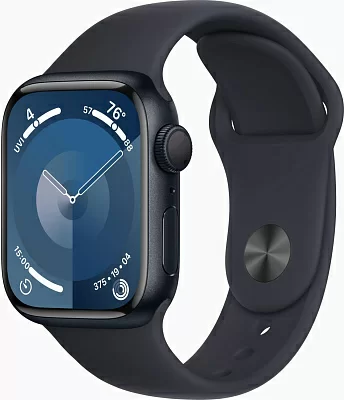 Смарт-часы Apple Watch Series 9 A2978 41мм OLED корп.темная ночь Sport Band рем.темная ночь разм.брасл.:150-200мм (MR8X3LL/A)