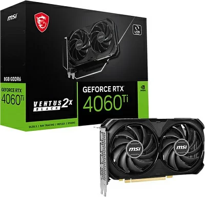 Видеокарта MSI PCI-E 4.0 RTX 4060 Ti VENTUS 2X BLACK 8G NVIDIA GeForce RTX 4060TI 8Gb 128bit GDDR6 2535/18000 HDMIx1 DPx3 HDCP Ret