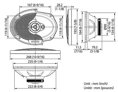 Колонки автомобильные Kenwood KFC-S6976EX 500Вт 87дБ 4Ом 15x23см (6x9дюйм) (ком.:2кол.) коаксиальные трехполосные