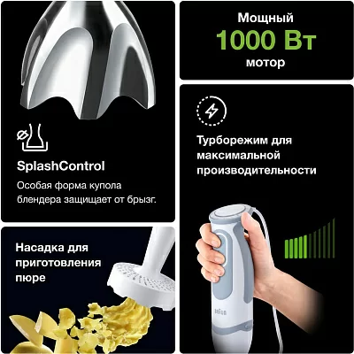 Блендер погружной Braun MQ5207WH 1000Вт белый/серый