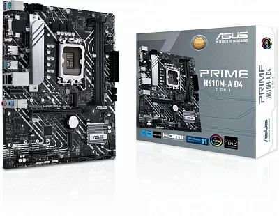 Материнская плата Asus PRIME H610M-A D4-CSM Soc-1700 Intel H610 2xDDR4 mATX AC`97 8ch(7.1) GbLAN+VGA+HDMI+DP