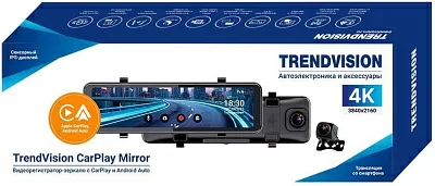 Видеорегистратор TrendVision CarPlay Mirror черный 2Mpix 2160x3840 2160p 150гр. MSTAR 8826